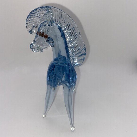Vintage Mexican Art Glass Horse Blue And Clear Hand Blown 9" Rearing Stallion - Picture 6 of 12
